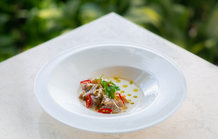 A Plated dish at Earth restaurant at Kuda Villingili Resort Maldives