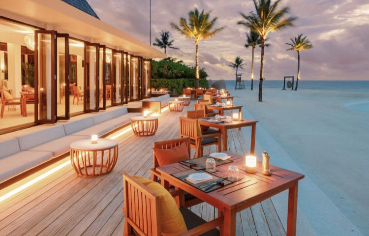 Mar Umi restaurant outdoor dining area at Kuda Villingili Resort Maldives