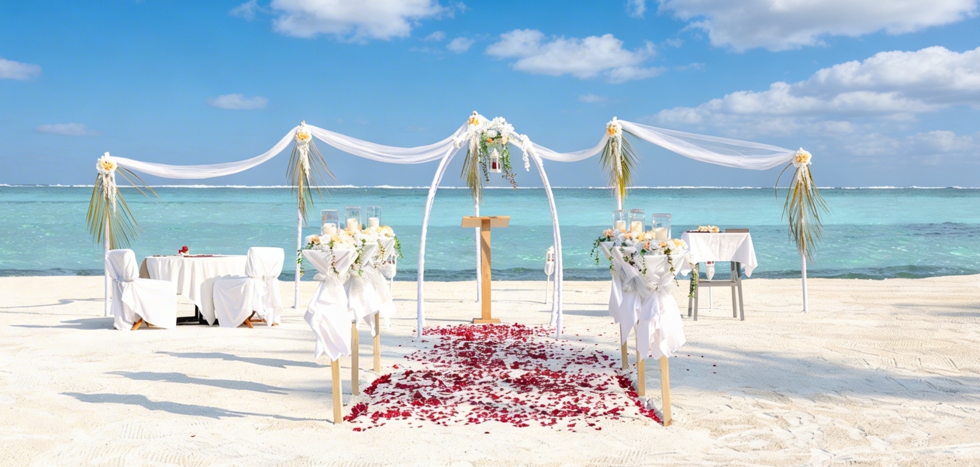 Wedding ceremony set up on the shore at Kuda Villingili Resort Maldives