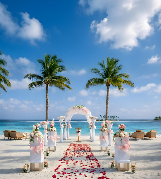 Wedding ceremony set up on the shore at Kuda Villingili Resort Maldives