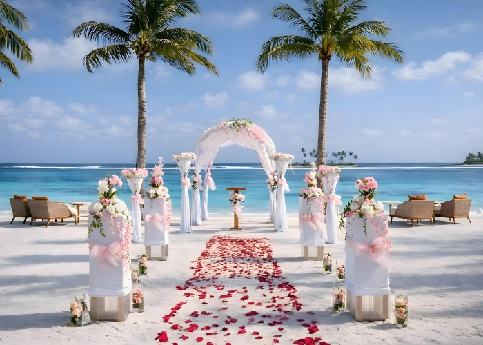 Wedding ceremony set up on the shore at Kuda Villingili Resort Maldives