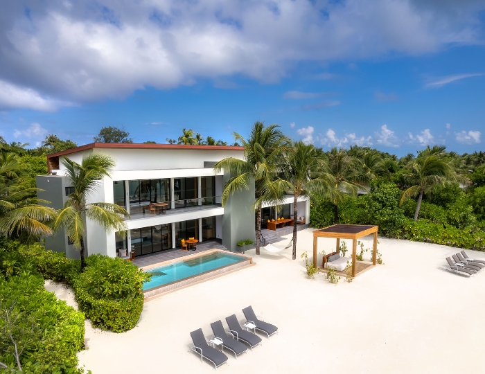 Four Bedroom Beach Pool Villa exterior at Kuda Villingili Resort Maldives