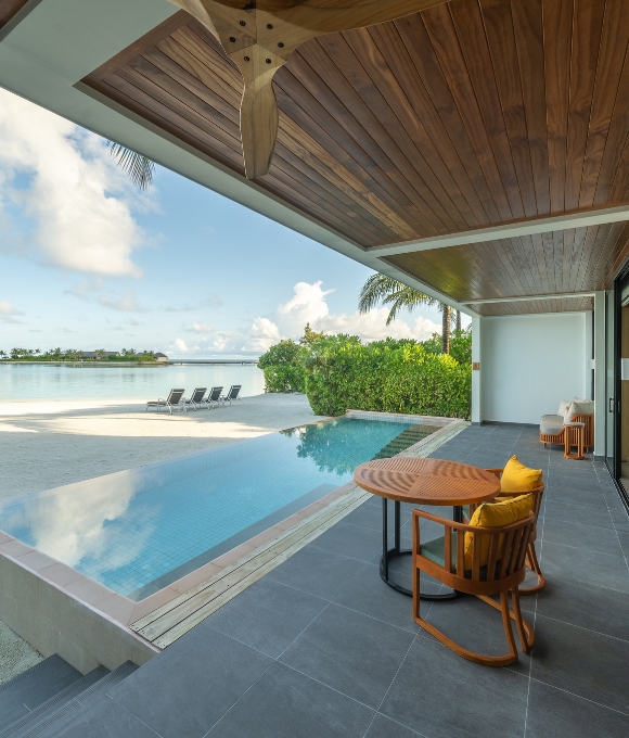 Beach and pool view from Four Bedroom Beach Pool Villa at Kuda Villingili Resort Maldives
