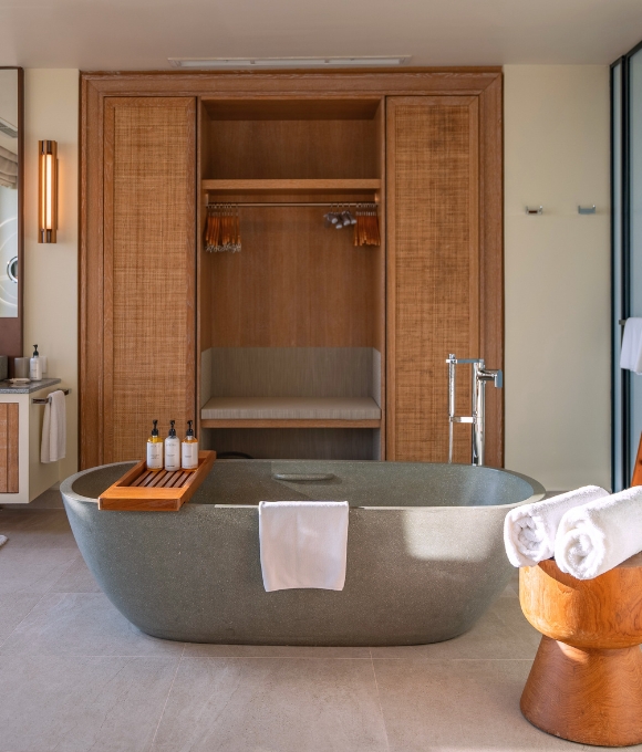 Sunset Water Villa bathroom at Kuda Villingili Resort Maldives