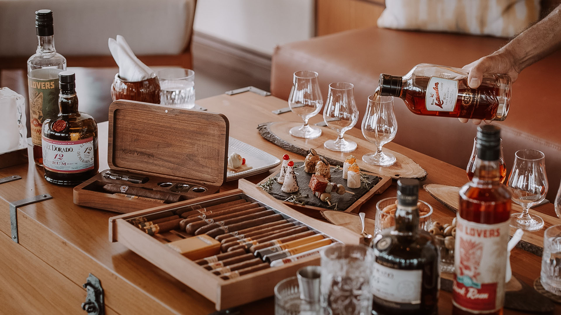 International whiskies, cognacs and premium cigars at Kuda Villingili Maldives