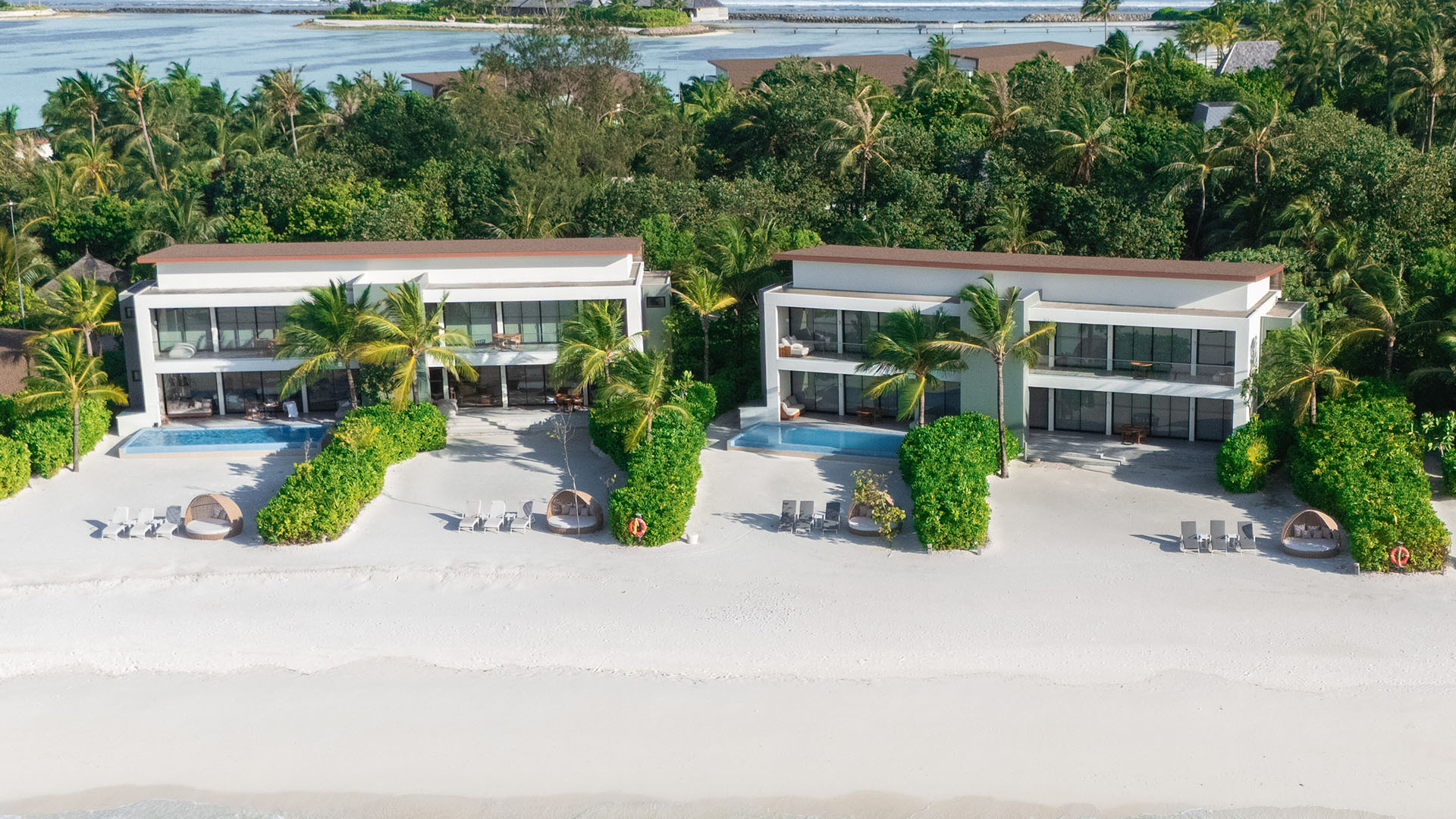 Ariel view of luxurious residences at Kuda Villingili