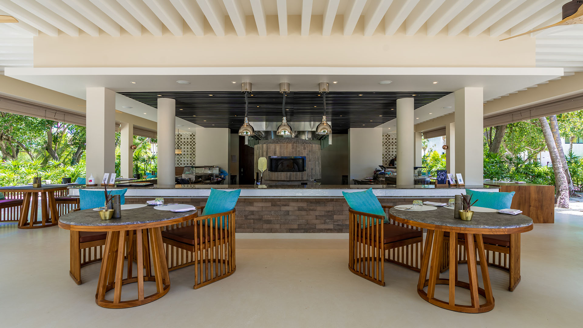 Dining area of Med Restaurant featuring scenic views at Kuda Villingili