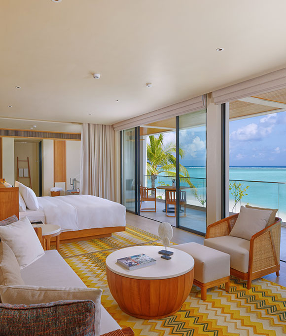 Modern interior in Four Bedroom Beach Villa at Kuda Villingili Maldives