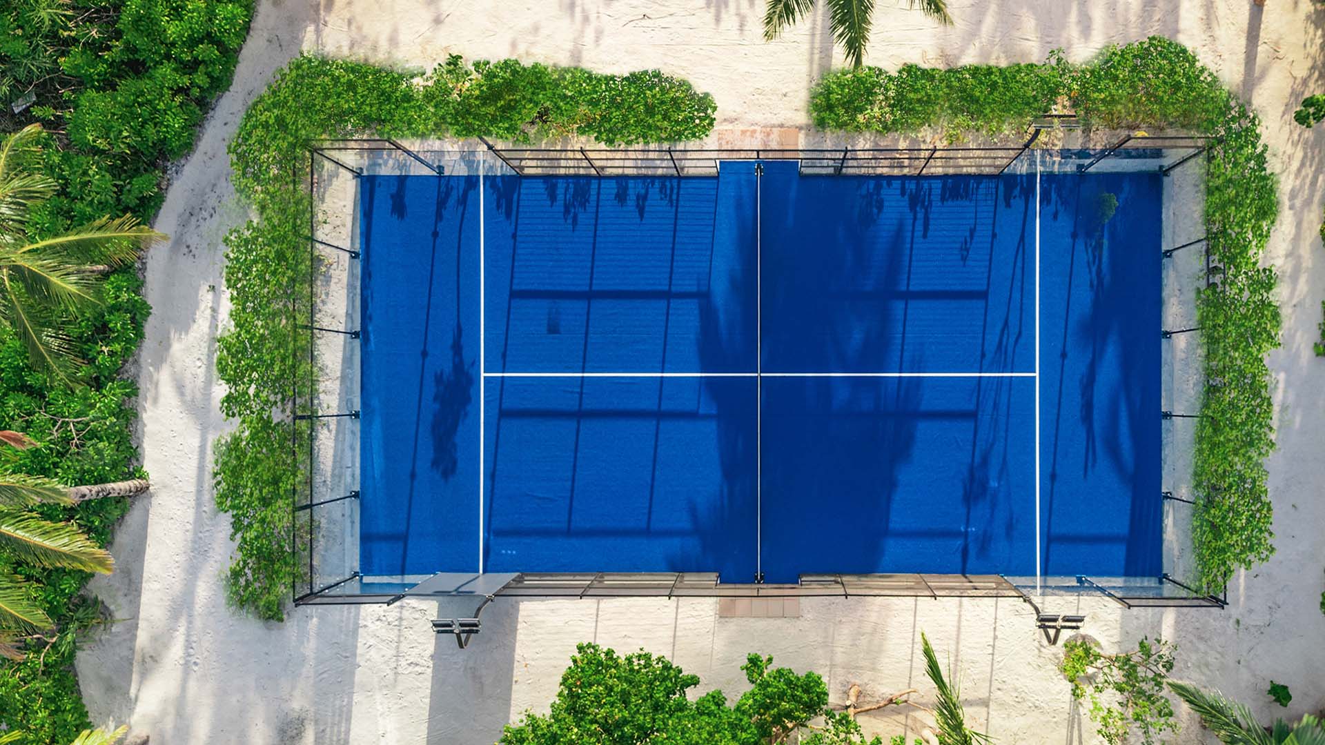 Sky view of a tennis court at Kuda Villingili Maldives