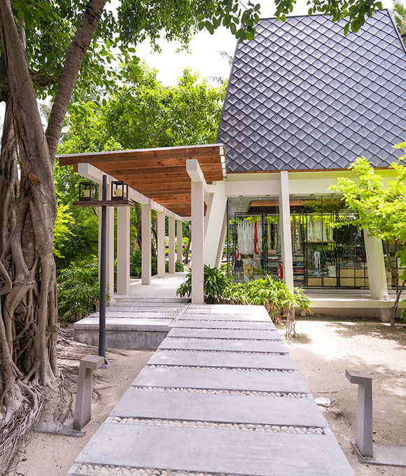 Angled view of shopping village at Kuda Villingili Maldives